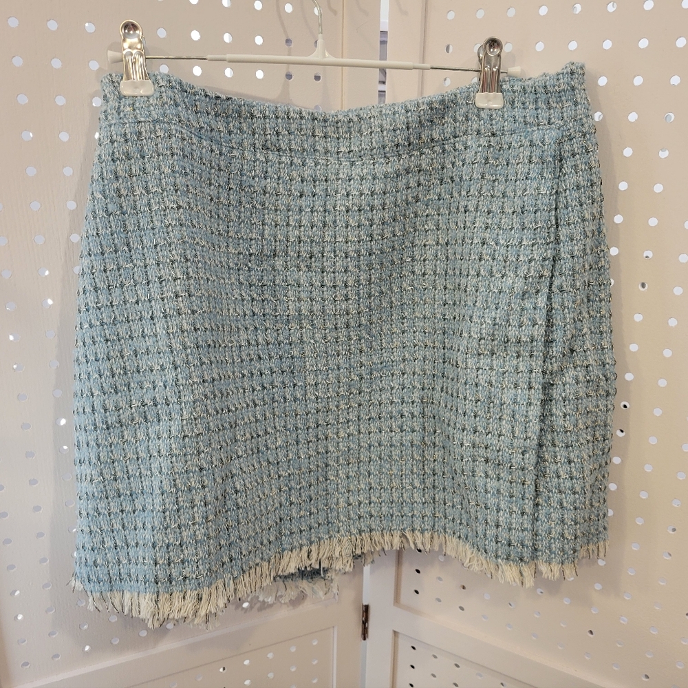NWT LULUS Incredibly Poised Blue Tweed Textured Mini Skort - Picture 9 of 11